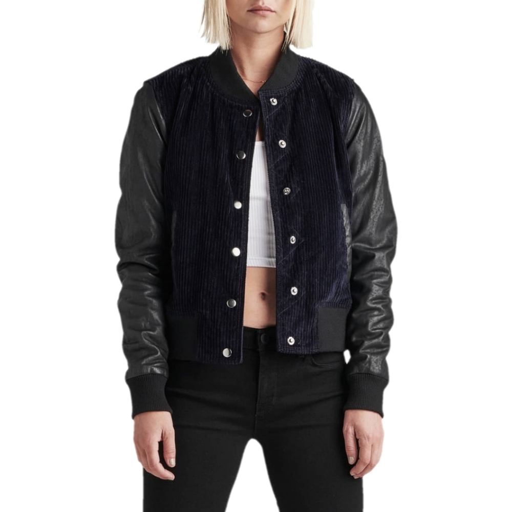 Hudson Corded Bomber Jacket | Lamb Leather Sleeves | Medium | Originally $495